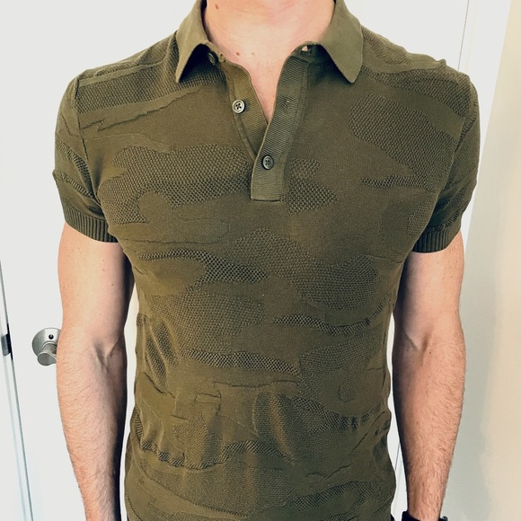Zara - knit short sleeve polo shirt - camouflage pattern - green - Picture 1 of 6
